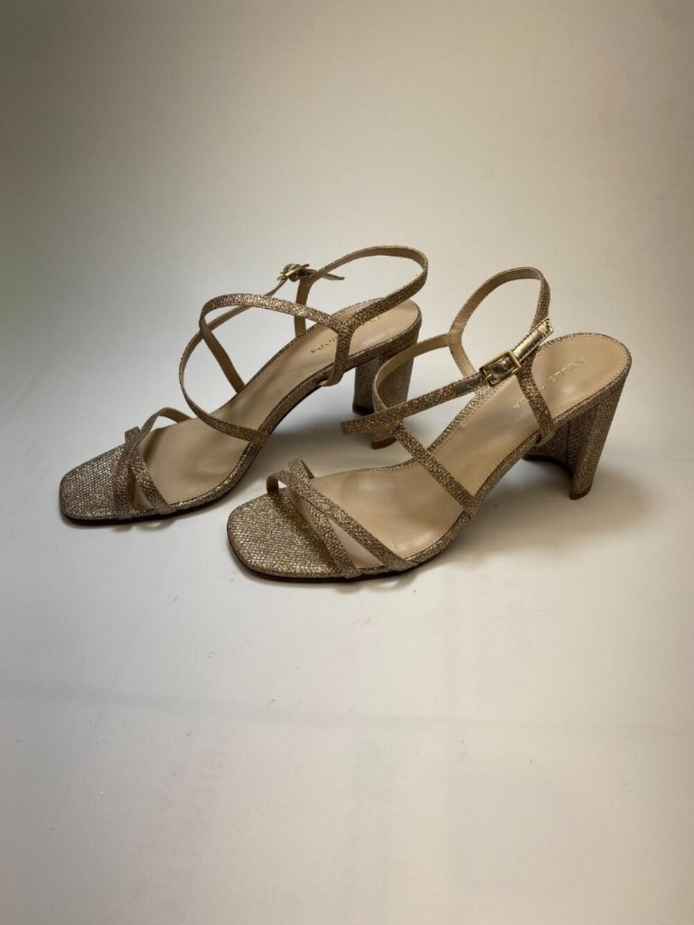 Pelle Moda Womens Gold Shimmer Noreen Strap Heel Sandal Sz 10